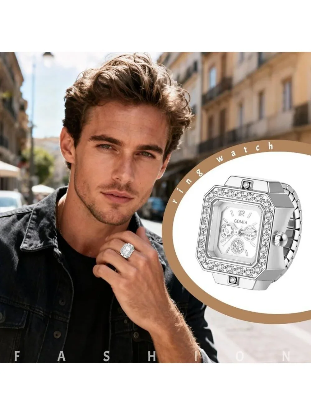 Unisex All Silver Quartz Stainless Steel Elastic Band Square Finger Ring Watch